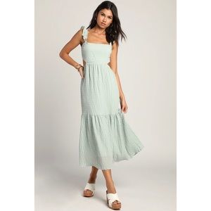Altar’d State Mint Smocked Tie-Back Tiered Midi Dress
